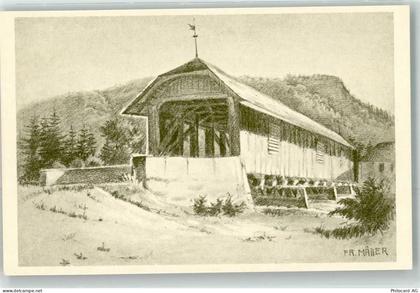 3123 Belp Künstlerkarte Hunzikenbrücke Holzbrücke sig. Mäder - 10643425