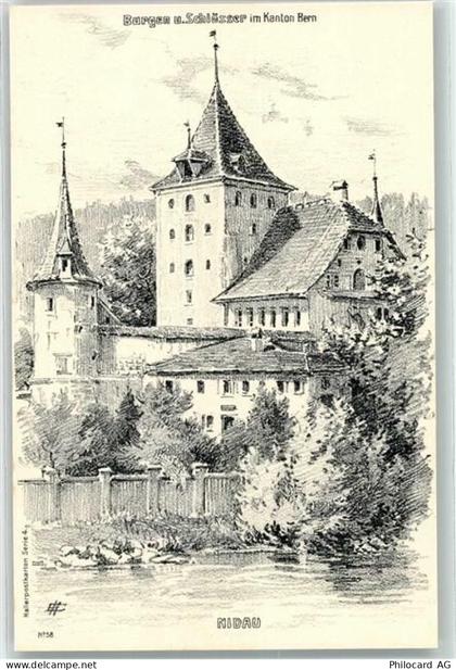 2560 Nidau Künstlerkarte Burgen u. Schlösser im Kanton Bern sign. EH - 13186611