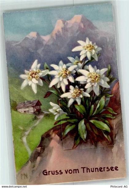 3653 Oberhofen am Thunersee AK mit Leporello sign. MN Thunersee Alpenflo... - 10372045