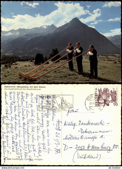 Aeschiried-Aeschi bei Spiez Alphorntrio «Morgebärg» mit dem Niesen 1977