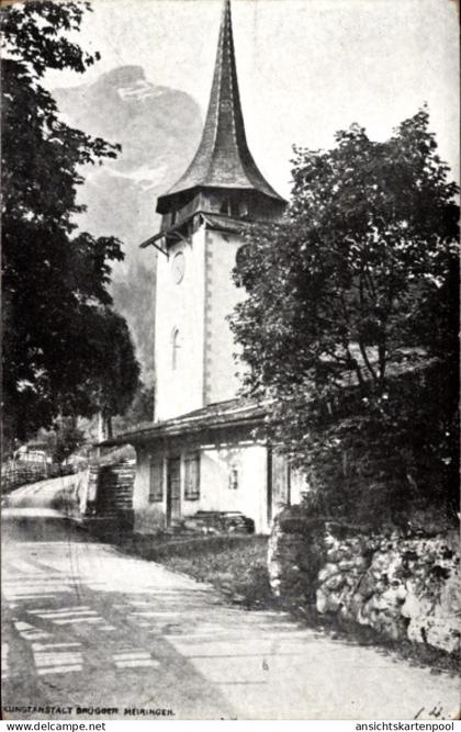 CPA Gsteig bei Gstaad Kanton Bern, Kirche mit Schlauchhorn