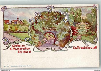 4102 Binningen Künstlerkarte Kirche St. Margarethen Kaffeegasthaus sign.... - 13271421