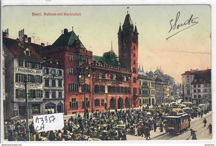 BS- BASEL- RATHAUS MIT MARKTPLATZ- TRAMWAY