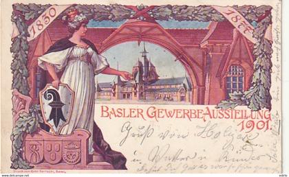 ***BS  ****   Basler Gewerbeausstellung 1901   Litho precurseur timbré