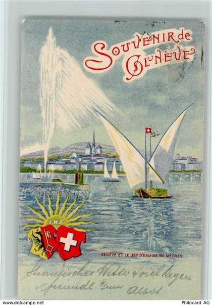 1200 Genève Genf 1902 Künstlerkarte Souvenir de Geneve Le Jet dEau de 90... - 11088560