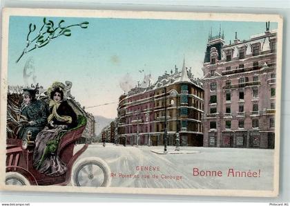 1200 Genève Genf 1907 - Rd. Point et rue de Carouge Oldtimer Winter Neuj... - 13172883