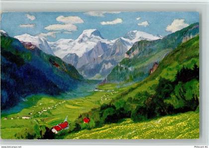 8783 Linthal Künstlerkarte Paolo Kutscha Die Schweiz Linthal mit Tödi - 11063252