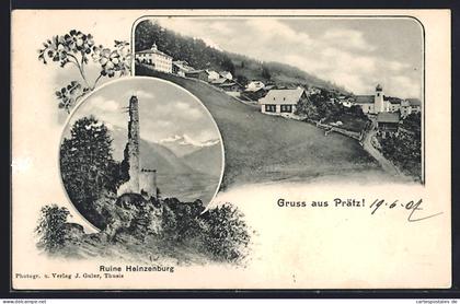 AK Cazis, Gruss aus Präz, Ruine Heinzenburg und Ortsansicht