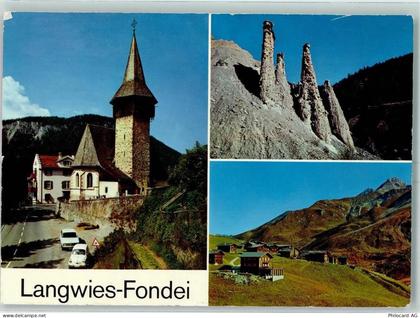 7057 Langwies 1971 - Fondei Kirche Langwies Steinpyramiden bei Langwies ... - 10390732