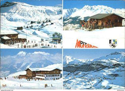 Piz Mundaun Skigebiet Cuolm Sura Bergrestaurant Mundaun mit Brigelshoerner