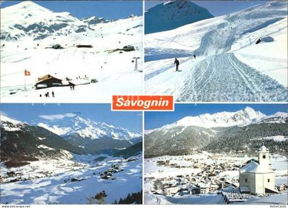 Savognin Radons Cunter Riom Parsonz Traumpiste mit Piz Mitgel Kirche