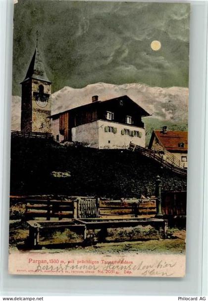 7076 Parpan 1913 Mondschein Kirchenpartie, AK - 13077557