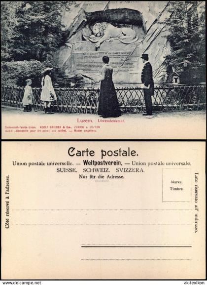 Ansichtskarte Luzern Lucerna Familie vor Löwendenkmal 1909