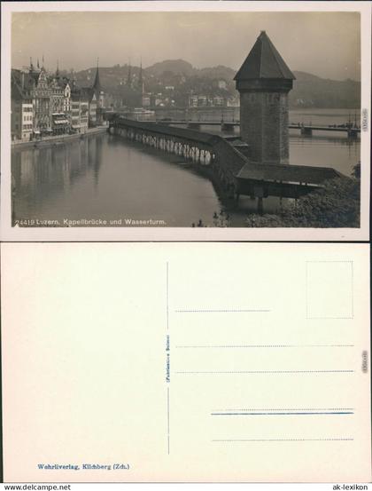 Ansichtskarte Luzern Lucerna Kapellbrücke / Wasserturm 1929