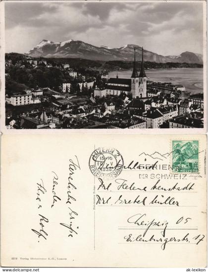 Ansichtskarte Luzern Lucerna Panorama-Ansicht mit Rigi 1938