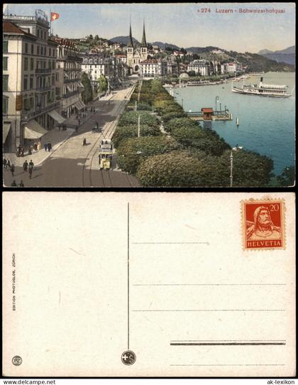 Ansichtskarte Luzern Lucerna Schweizerhofquai 1915