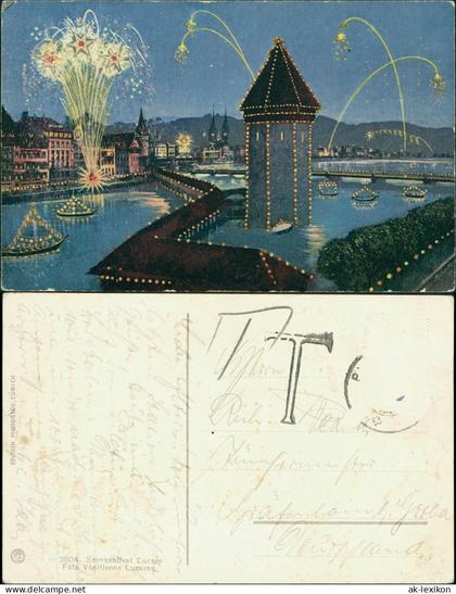 Ansichtskarte Luzern Lucerna Seenachtfest Illumination Feuerwerk 1915