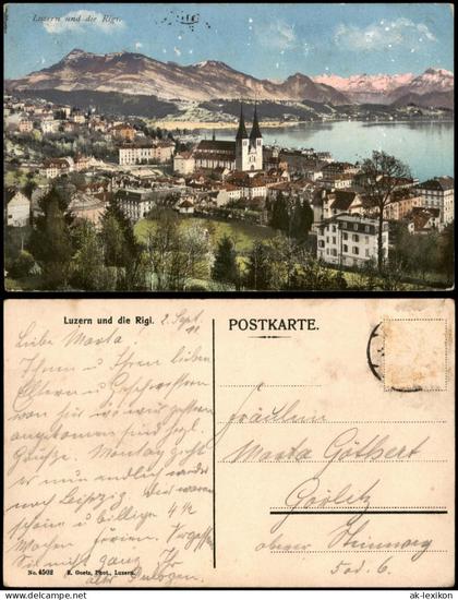 Ansichtskarte Luzern Lucerna Stadt mit Rigi 1915