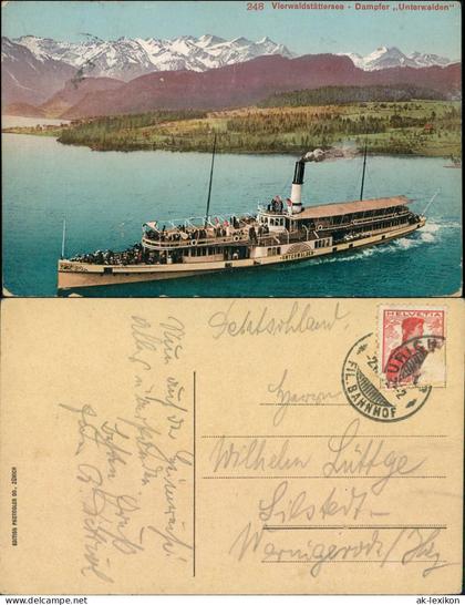 Ansichtskarte Luzern Lucerna Vierwaldstättersee, Dampfer "Unterwalden" 1913