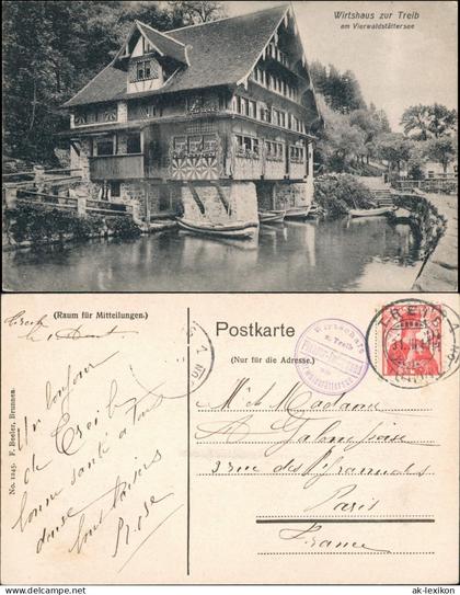 Ansichtskarte Luzern Lucerna Vierwaldstättersee Wirtshaus Treib 1911