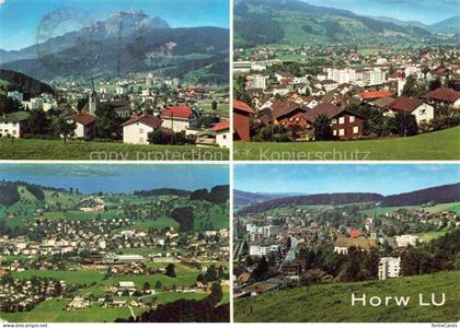 Horw Luzern LU Pilatus Bergpanorama Vierfachansicht Kirche Wohnhaeuser Wiesen Se