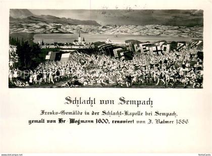 Sempach LU Schlacht um Sempach Fresko Gemaelde Kuenstlerkarte