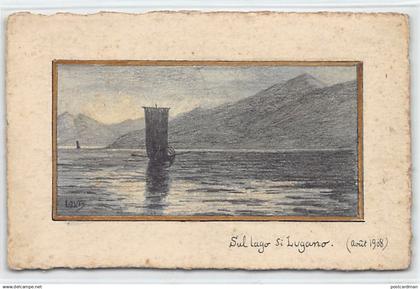 Svizzera - Sul Lago di Lugano - Cartolina disegnata a mano, agosto 1908