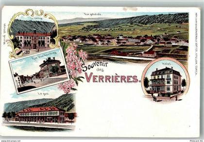 2126 Les Verrières Gebrauchsspuren Bahnhof Hotel Rue aux Verrieres Litho... - 13663375