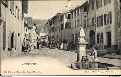 CPA Cormondrèche Kanton Neuenburg, Straßenpartie, Brunnen, Wasserträgererin