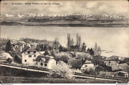CPA Saint Aubin Sauges Kanton Neuenburg, Hotel Pattus et bas du village