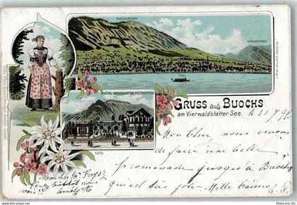 6374 Buochs 1899 Lithographie Tracht Hotel Kreuzgarten Gasthaus Edelweis... - 13616113