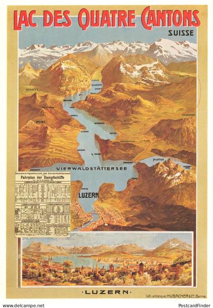 Lac Des Quatre Cantons Swiss Luzern Railway Timetable Poster Postcard