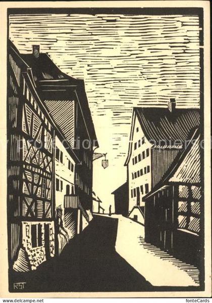 Thayngen Dorfstrasse Kuenstlerkarte Holzschnitt