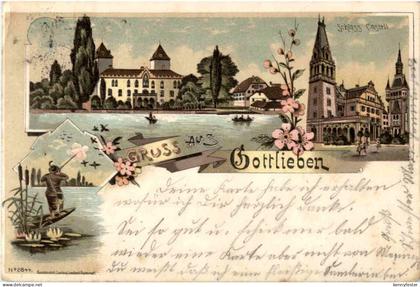 Gruss aus Gottlieben - Litho - Jagd