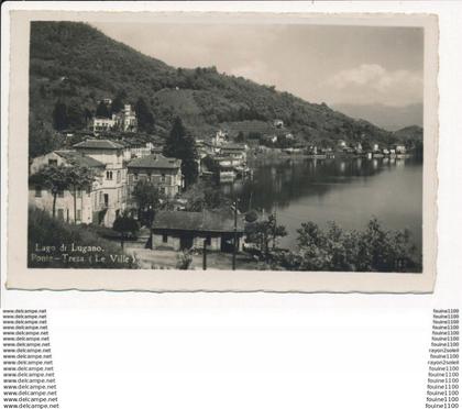 carte de LAGO DI LUGANO PONTE TRESA LE VILLE ( format C.P.A )( recto verso )