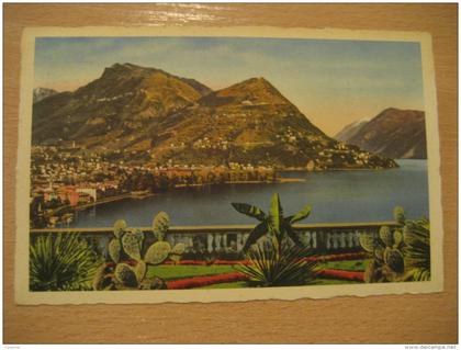 LUGANO e Monte Bre thermal health stazioni termali cancel 1950 to Sweden post card TICINO Switzerland