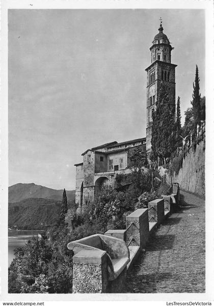 SUISSE - Morcote - Chiesa - Lago di Lugano - Église - Lac de Lugano - Tour - Balustrade - Pavée - Cyprès - Carte postale