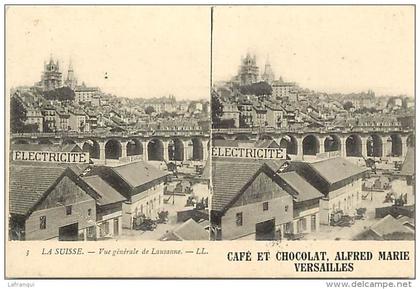 pays divers -suisse -ref C52- lausanne -vue generale  - vue stereo -stereoscopique  - carte bon etat  -