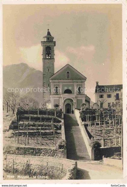 Maggia Vallemaggia TI Maggia Chiesa Kirchentreppe Glockenturm Weinreben Bergdorf