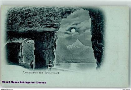 6473 Silenen 1899 Lithographie / Mondschein Axenstrase Bristenstock - 39499534