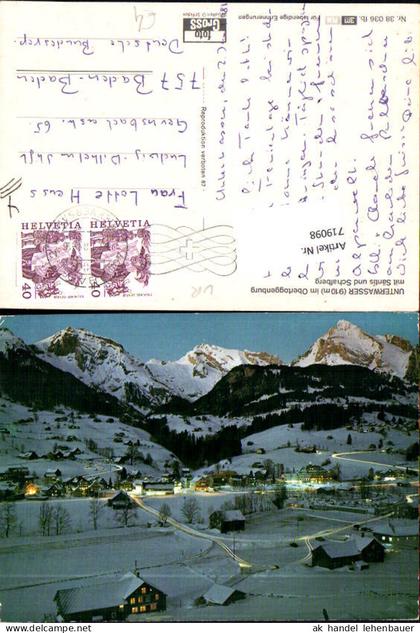 719098 Unterwasser i. Obertoggenburg mit Säntis u. Schafberg i. Winter b. Nacht Wildhaus-Alt Sankt Johann