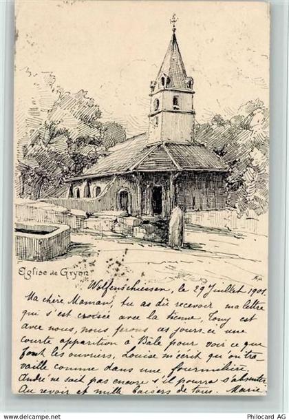 1882 Gryon 1901 Künstlerkarte Eglise de Gryon - 11062592