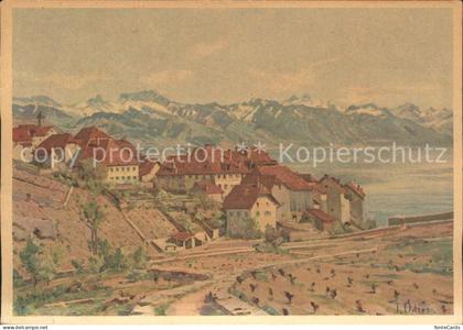 Rivaz Genfersee und Alpen Pro Infirmis Karte Kuenstlerkarte J. Odier