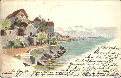 Rivaz Uferstrasse Genferstrasse Alpen Kuenstlerkarte