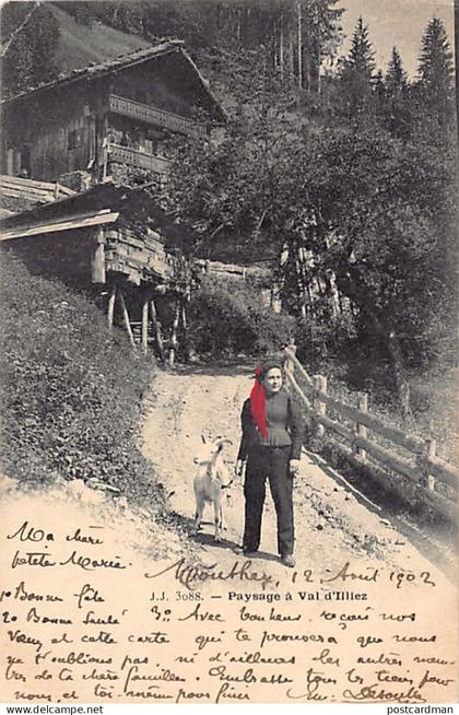 Suisse - Monthey (VS) Paysage à Val d'Illiez - Foulard Rouge - Ed. Jullien Frères 3088