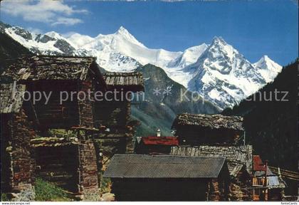 Anniviers Val d Anniviers Grimentz VS alte Steinhaeuser mit Rothorn Besso Oberga