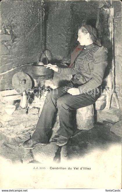 Val-d Illiez Cendrillon Frau am Feuer