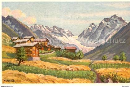 Wiler Loetschental VS mit dem Langengletscher im Loetschental Kuenstlerkarte