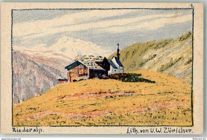 3987 Riederalp Künstlersteindruck sign. Züricher, V.W. Kirche Riederalp... - 13985670