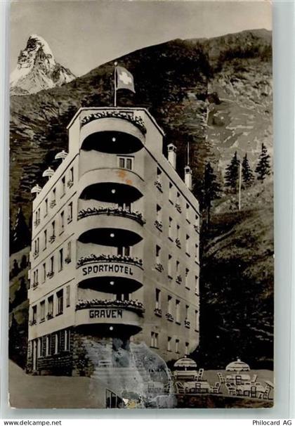 3920 Zermatt 1949 Gebrauchsspuren Sport- Hotel Graven - 38070291